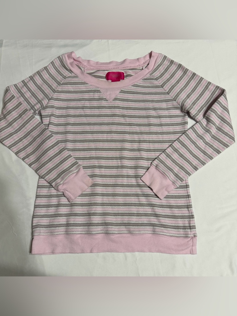 Vintage Y2K Victoria's Secret Long Sleeve Shirt Pink Grey Striped Glitter Medium